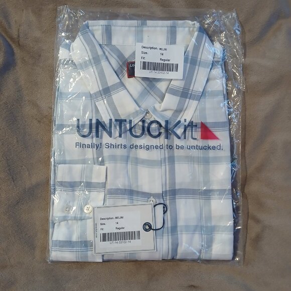 Untuckit Melini Women's Long Sleeve Blue and White Button Down Shirt SZ 14 NWT - Picture 4 of 10